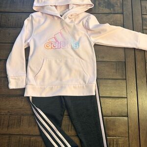 Adidas Kids Light Pink Hoodie and Black Leggings